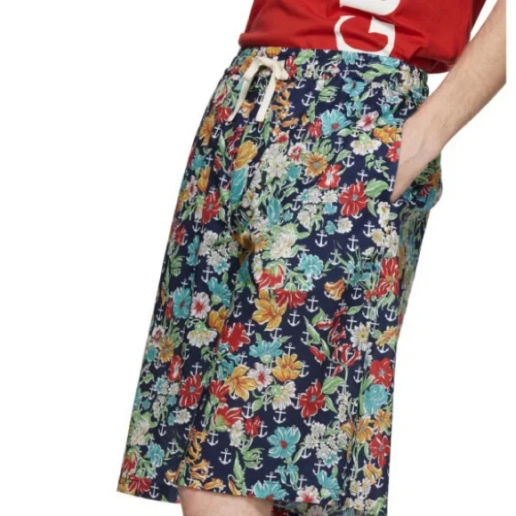 Gucci Multicolor Hawaiian Anchors Shorts With Logo GG - Floral Print